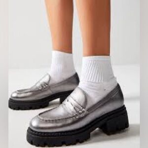 Free People Lyra SlipOn Metallic Loafers with Chunky Lug Sole 39